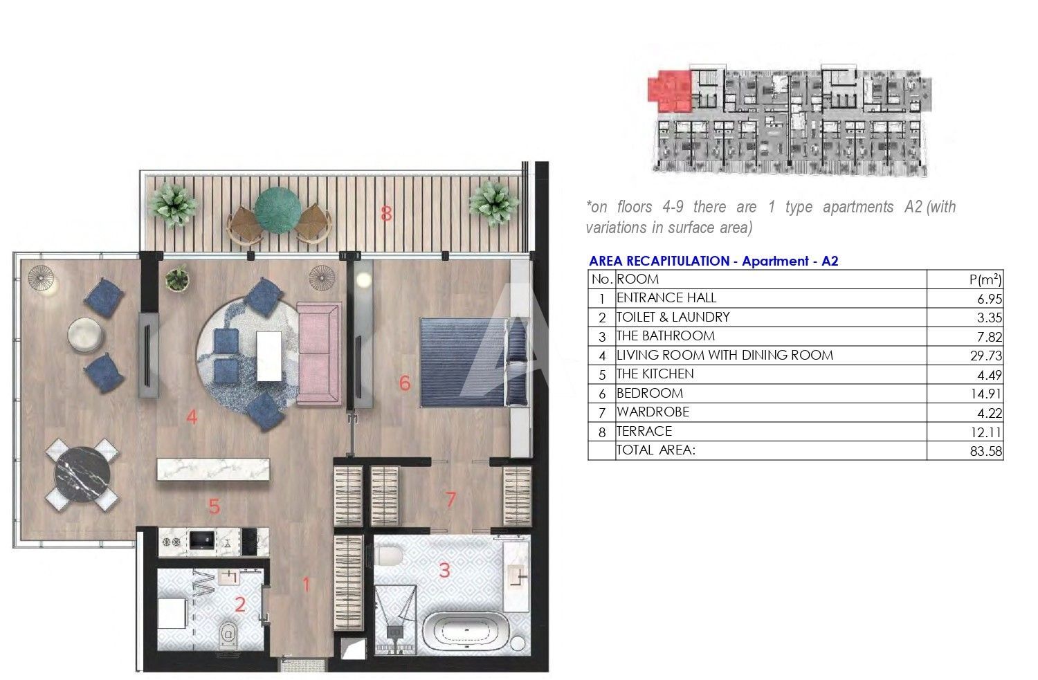 amforaproperty.com/Dvosoban stan 134m2 u novom Hotelsko apartmanskom kompleksu na prvoj liniji do mora u Budvi