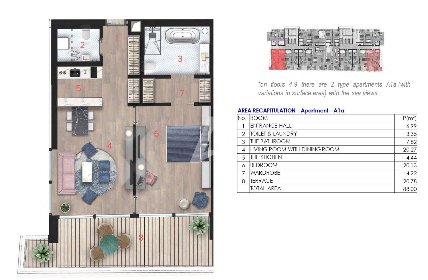 amforaproperty.com/Dvosoban stan 134m2 u novom Hotelsko apartmanskom kompleksu na prvoj liniji do mora u Budvi