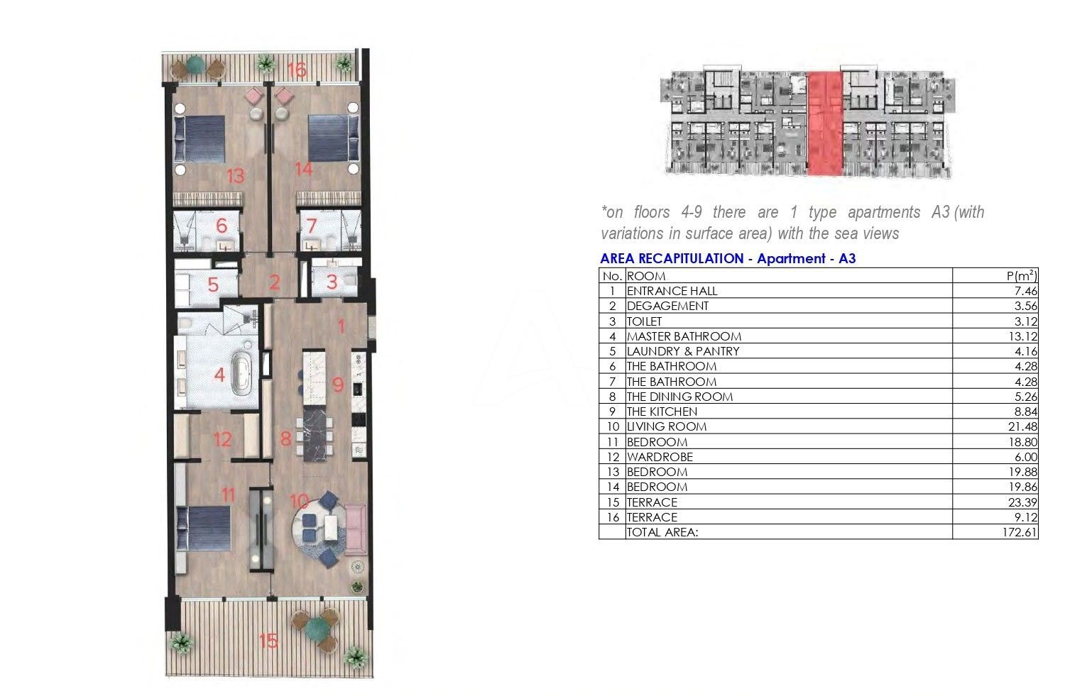 amforaproperty.com/Trosoban stan 246m2 sa pogledom na more i grad u novom Hotelsko apartmanskom kompleksu na prvoj liniji do mora u Budvi