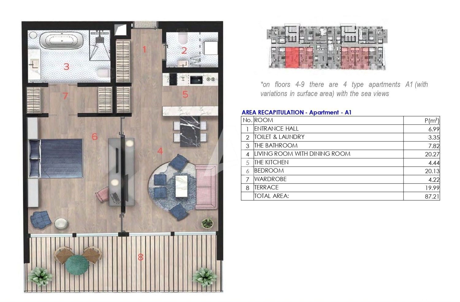 amforaproperty.com/Jednosoban stan 87m2 sa pogledom na more u novom Hotelsko apartmanskom kompleksu na prvoj liniji do mora u Budvi