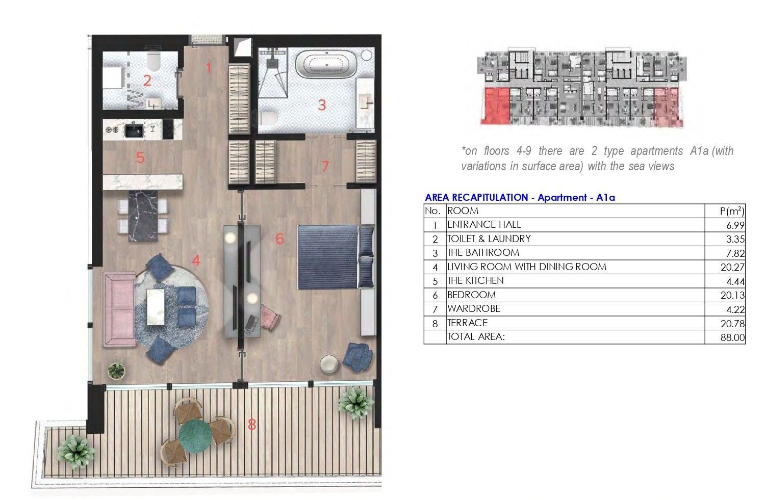 amforaproperty.com/Trosoban stan 172m2 sa pogledom na more i grad u novom Hotelsko apartmanskom kompleksu na prvoj liniji do mora u Budvi