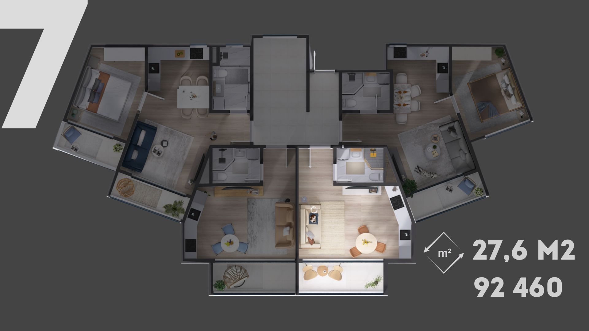 Stanovi u izgradnji sa pogledom na more u novom stambenom kompleksu u Tivtu - Dvosoban 72.6m2 - Amfora Real Estate