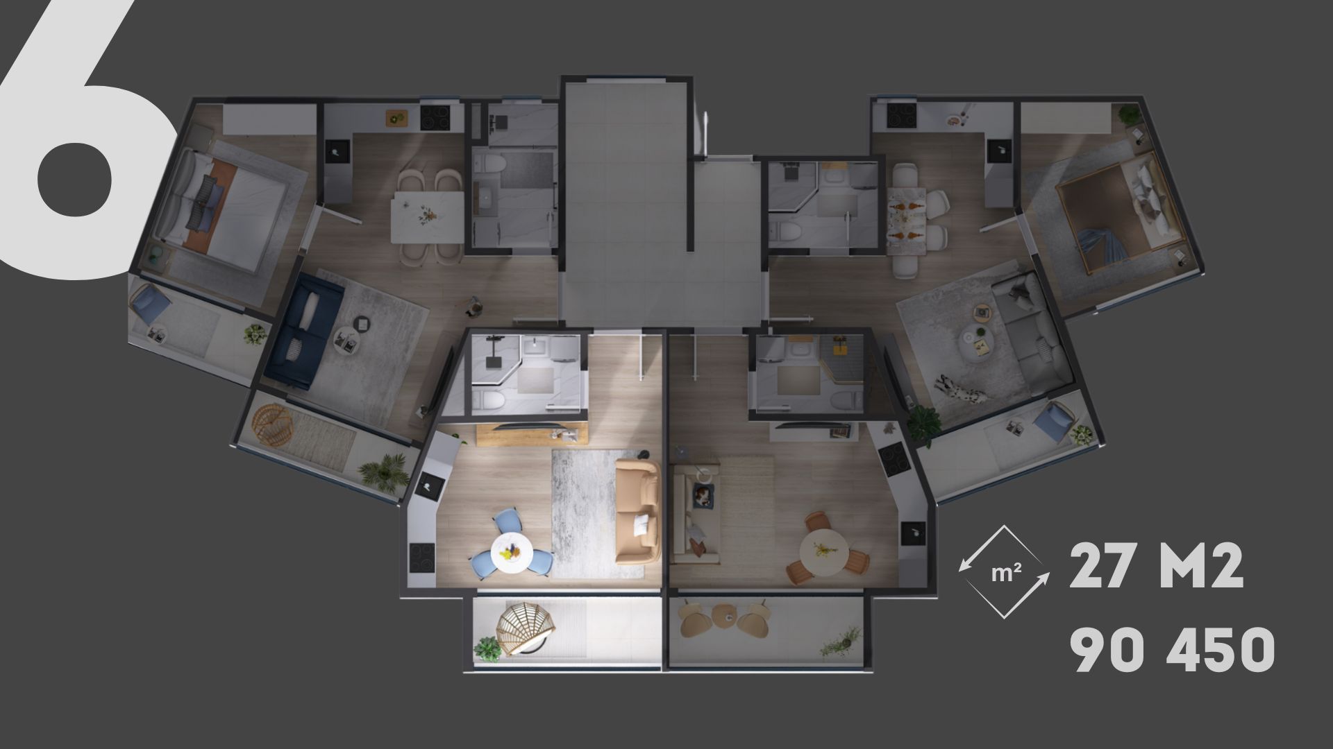 Stanovi u izgradnji sa pogledom na more u novom stambenom kompleksu u Tivtu - Dvosoban 72.6m2 - Amfora Real Estate
