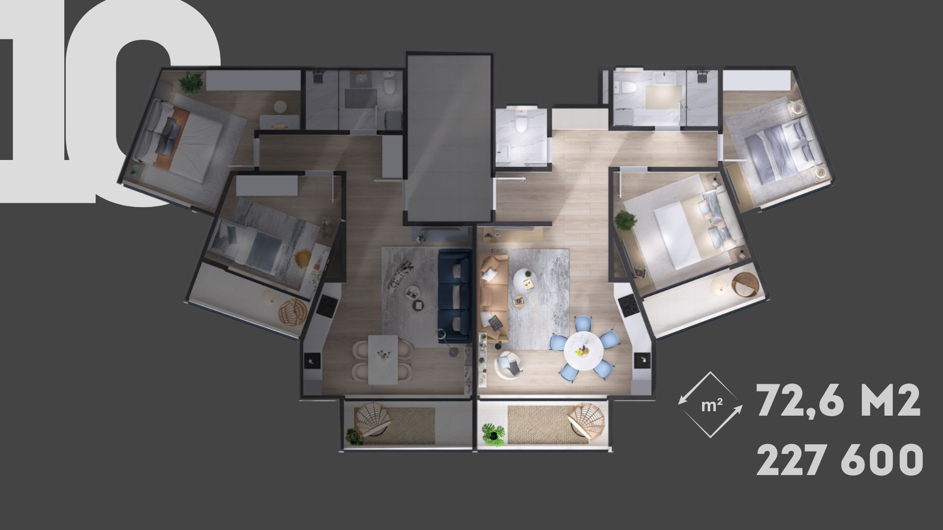 Stanovi u izgradnji sa pogledom na more u novom stambenom kompleksu u Tivtu - Dvosoban 72.6m2 - Amfora Real Estate