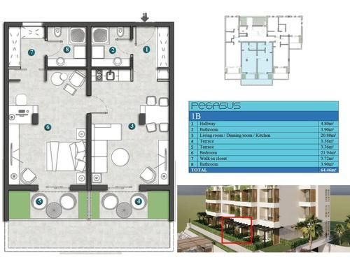 amforaproperty.com/Jednosoban stan 42m2+14m2 gratis terase u novom stambenom kompleksu sa bazenom-Kumbor,Herceg Novi