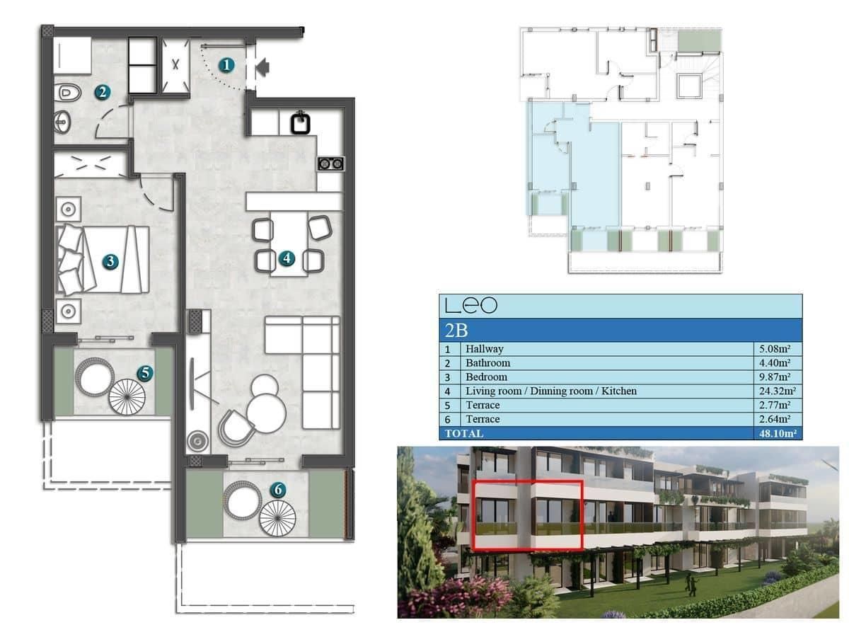 amforaproperty.com/Jednosoban stan 42m2+14m2 gratis terase u novom stambenom kompleksu sa bazenom-Kumbor,Herceg Novi