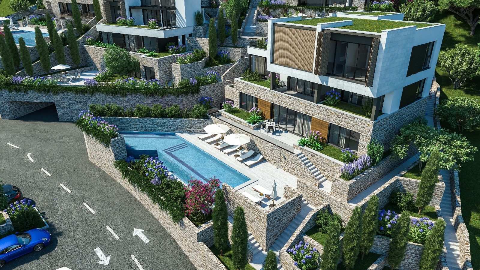 amforaproperty.com/Luksuzna townhouse vila u novom kompleksu u Tivtu, Donja Lastva, sa pogledom na more, privatnim bazenom i podzemnom garažom!