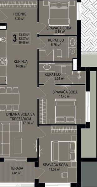 amforaproperty.com/Trosoban stan 85m2 u novom luksuznom stambenom kompleksu u izgradnji u Bečićima, bez poreza, 200 metara od plaže, sa pogledom na more