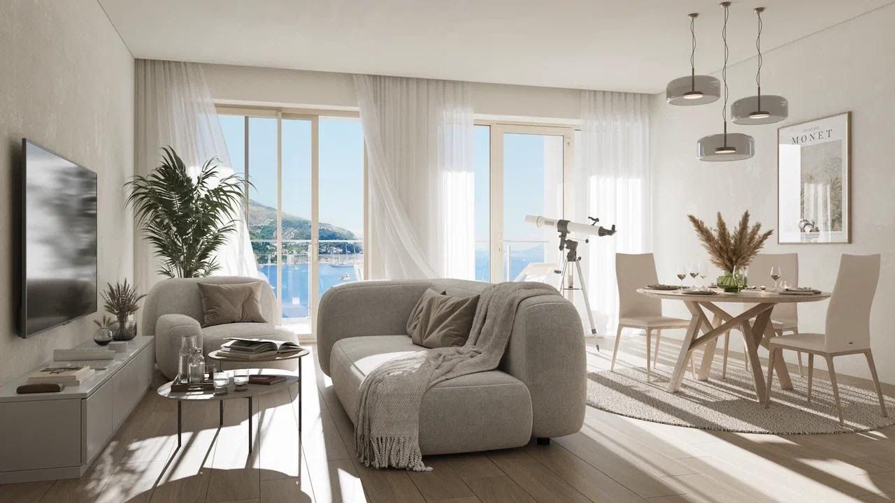 amforaproperty.com/Trosoban stan 85m2 u novom luksuznom stambenom kompleksu u izgradnji u Bečićima, bez poreza, 200 metara od plaže, sa pogledom na more
