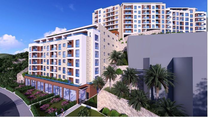 amforaproperty.com/Trosoban stan 85m2 u novom luksuznom stambenom kompleksu u izgradnji u Bečićima, bez poreza, 200 metara od plaže, sa pogledom na more