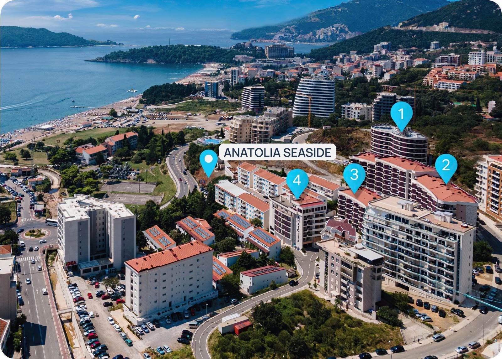amforaproperty.com/Jednosoban stan 52m2 u novom luksuznom stambenom kompleksu u izgradnji u Bečićima, bez poreza, 200 metara od plaže, sa pogledom na more