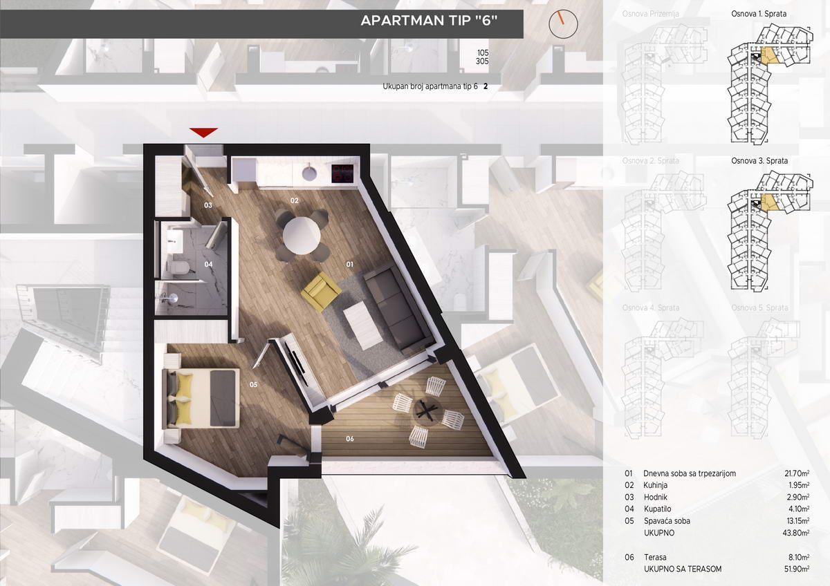 Nov jednosoban opremljen stan 52m2 u novom stambenom kompleksu u Becicima. - Amfora Real Estate