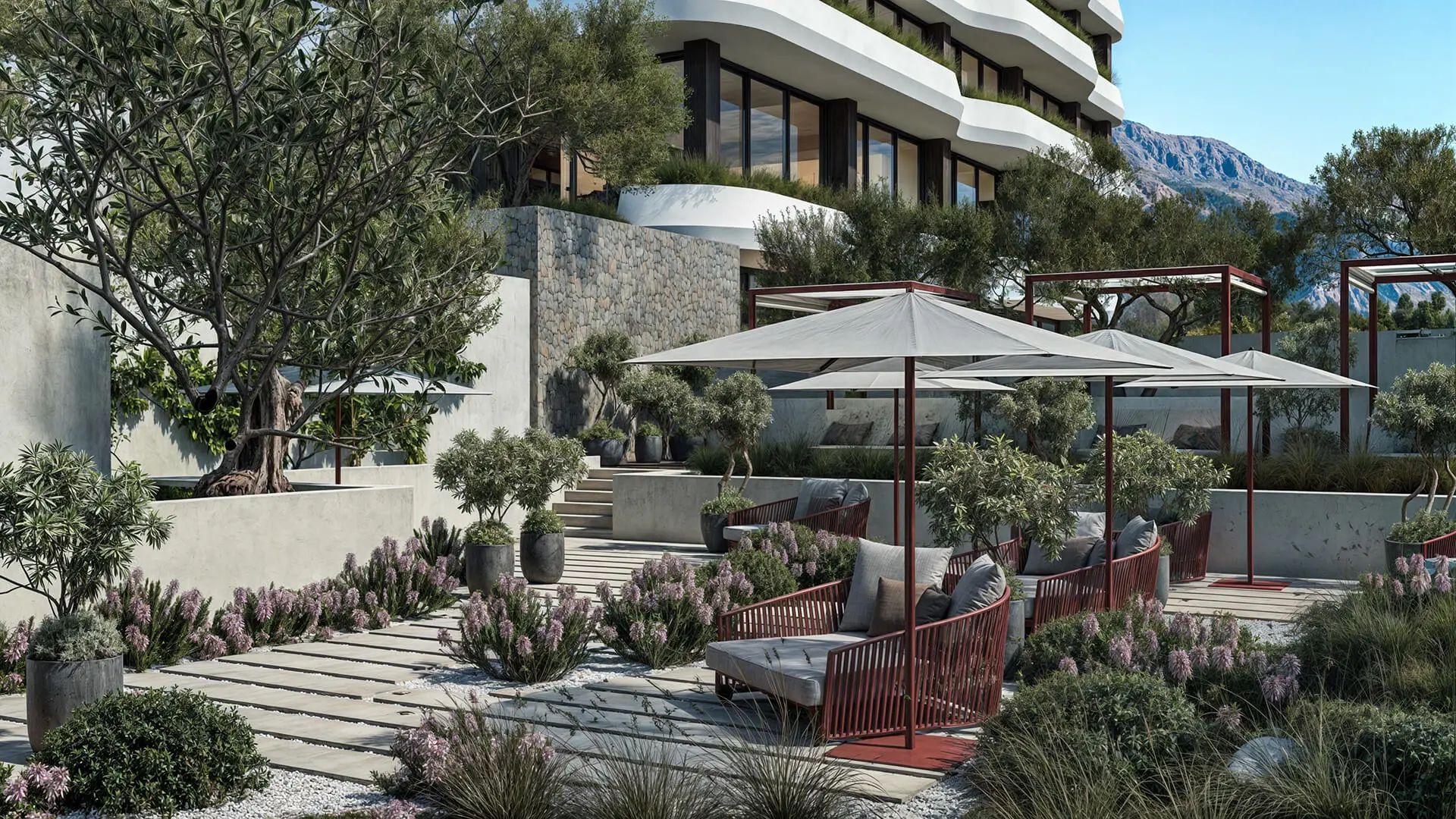 amforaproperty.com/Jednosoban opremljen stan 63.29m2 + 19.52m2 dvorista u luksuznom stambenom kompleksu sa panoramskim pogledom na more, spa centrom i vrhunskim sadržajima u Reževićima, Budva
