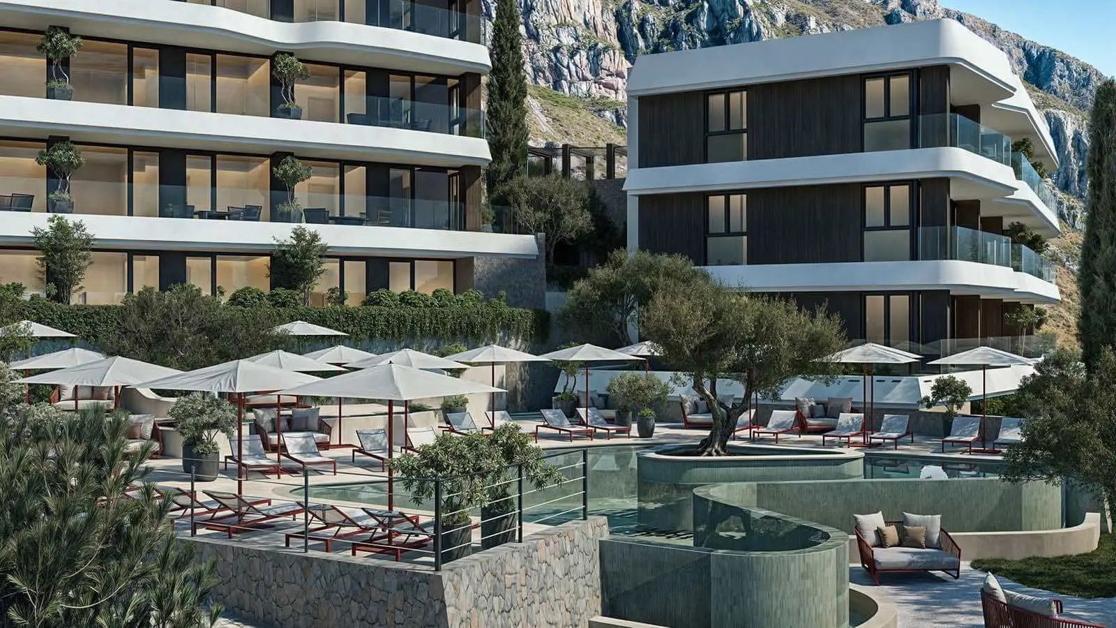 amforaproperty.com/Jednosoban opremljen stan 63.29m2 + 19.52m2 dvorista u luksuznom stambenom kompleksu sa panoramskim pogledom na more, spa centrom i vrhunskim sadržajima u Reževićima, Budva