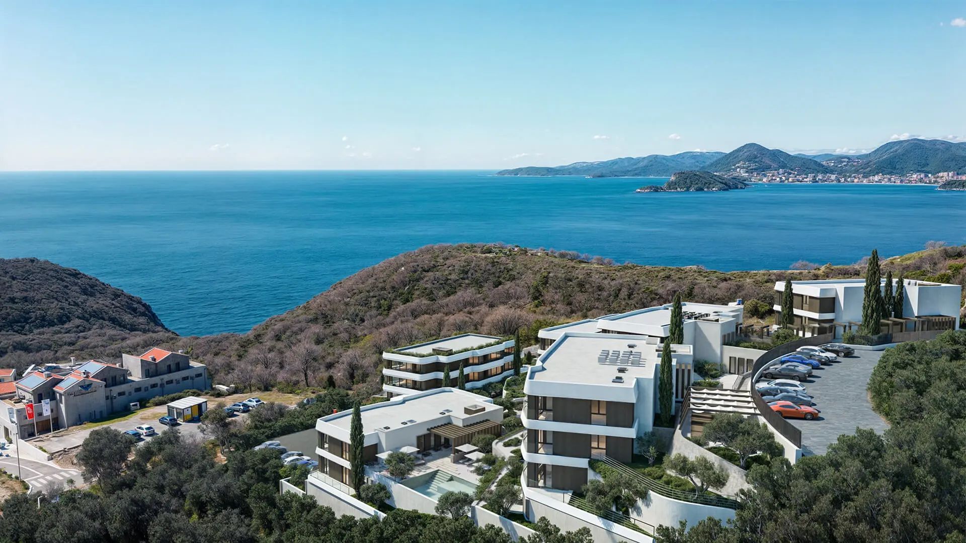 amforaproperty.com/Jednosoban opremljen stan 64.16m2 + 19.76m2 dvorista u luksuznom stambenom kompleksu sa panoramskim pogledom na more, spa centrom i vrhunskim sadržajima u Reževićima, Budva