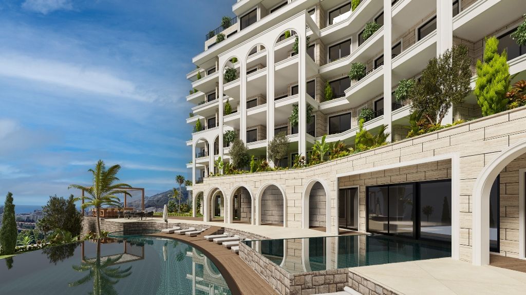 Jednosoban stan u izgradnji 53.24m² sa pogledom na more u luksuznom kompleksu Royal View Resort, Dubovica, Budva - Amfora Real Estate