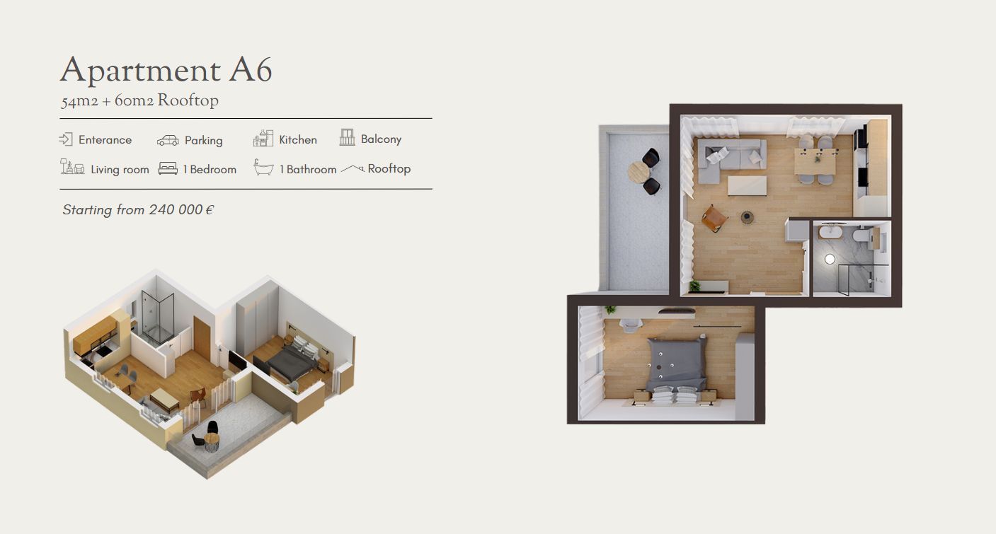amforaproperty.com/Luksuzan dvosoban stan (55.79 m²) sa privatnim dvorištem (26 m²), bazenom i parkingom u novom kompleksu, Stoliv, 100 m od mora