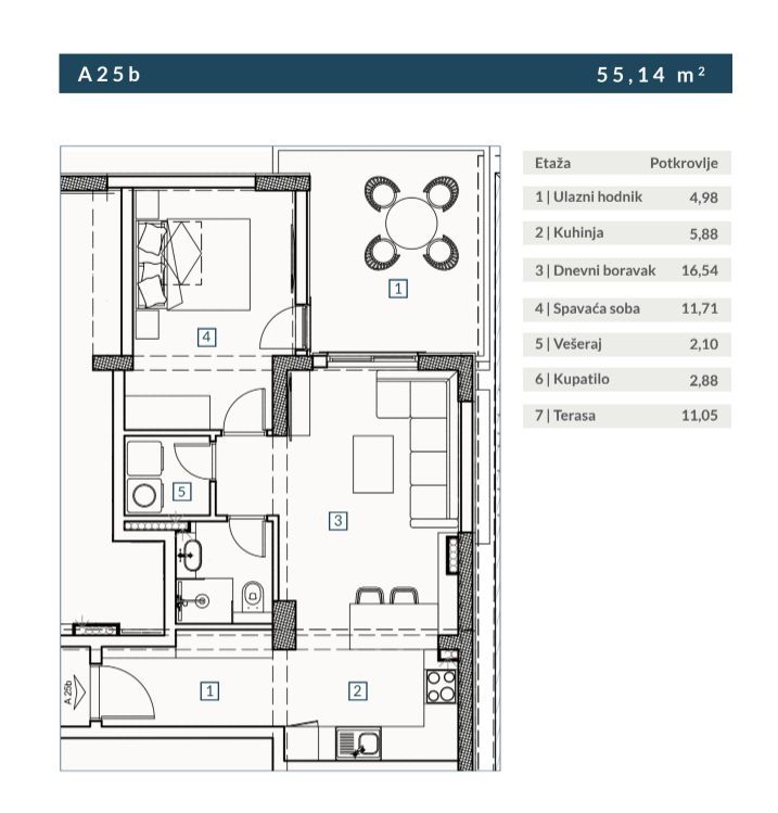 amforaproperty.com/Jednosoban stan 55.14 m² sa opcijom izgradnje galerije 20 m² u novom stambeno poslovnoj zgradi-Budva,Adok
