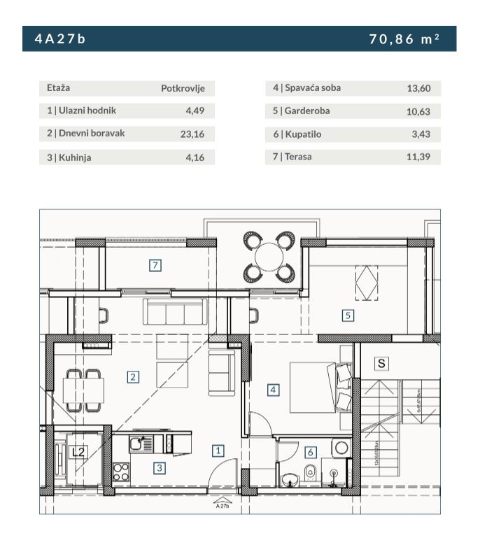 amforaproperty.com/Jednosoban stan 70.86 m² sa opcijom izgradnje galerije 32 m² u novom stambeno poslovnoj zgradi-Budva,Adok