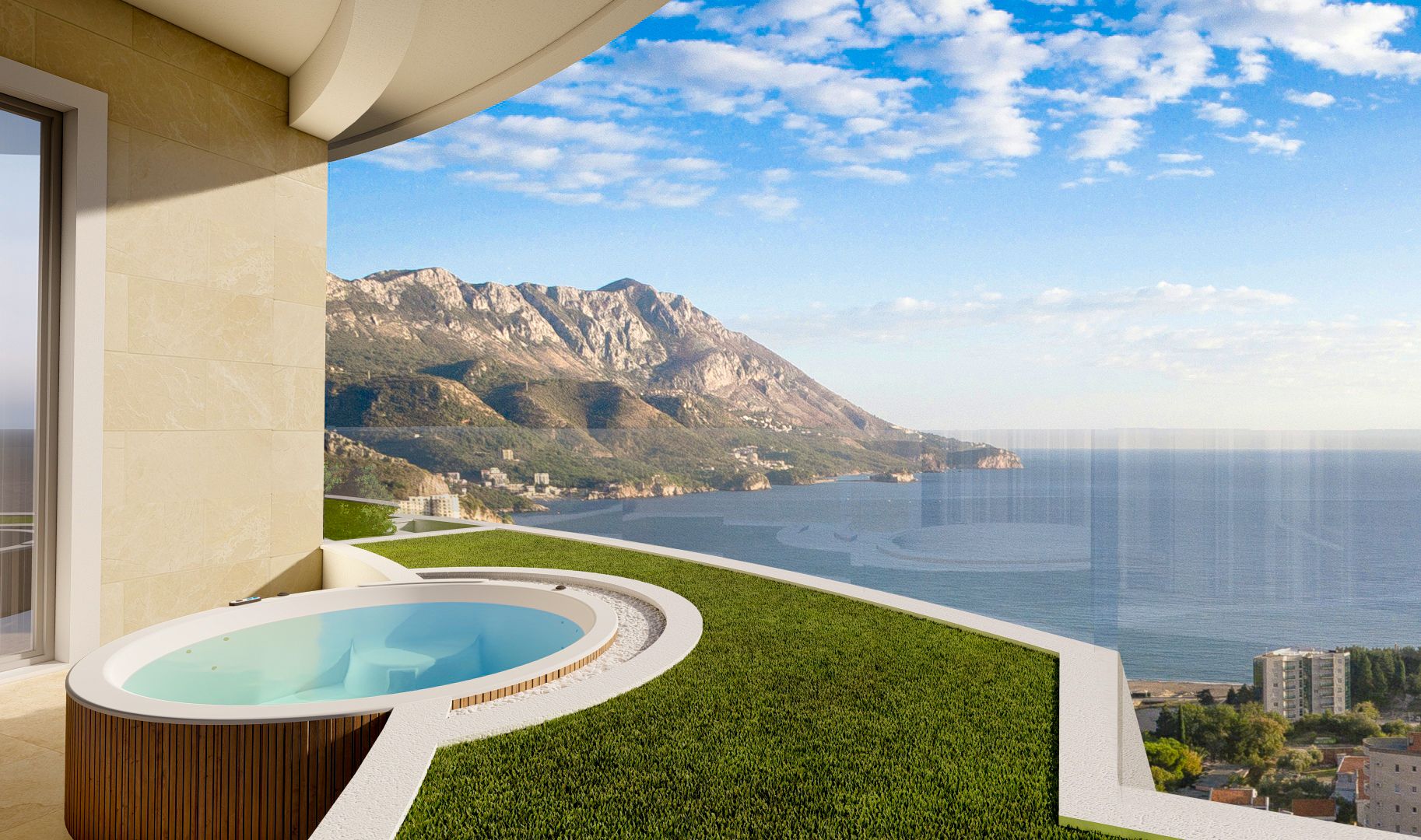 amforaproperty.com/Jednosoban stan 45m2+3m2 GRATIS zelene terase,u novom kompleksu sa bazenom, SPA i pogledom na more - BECICI