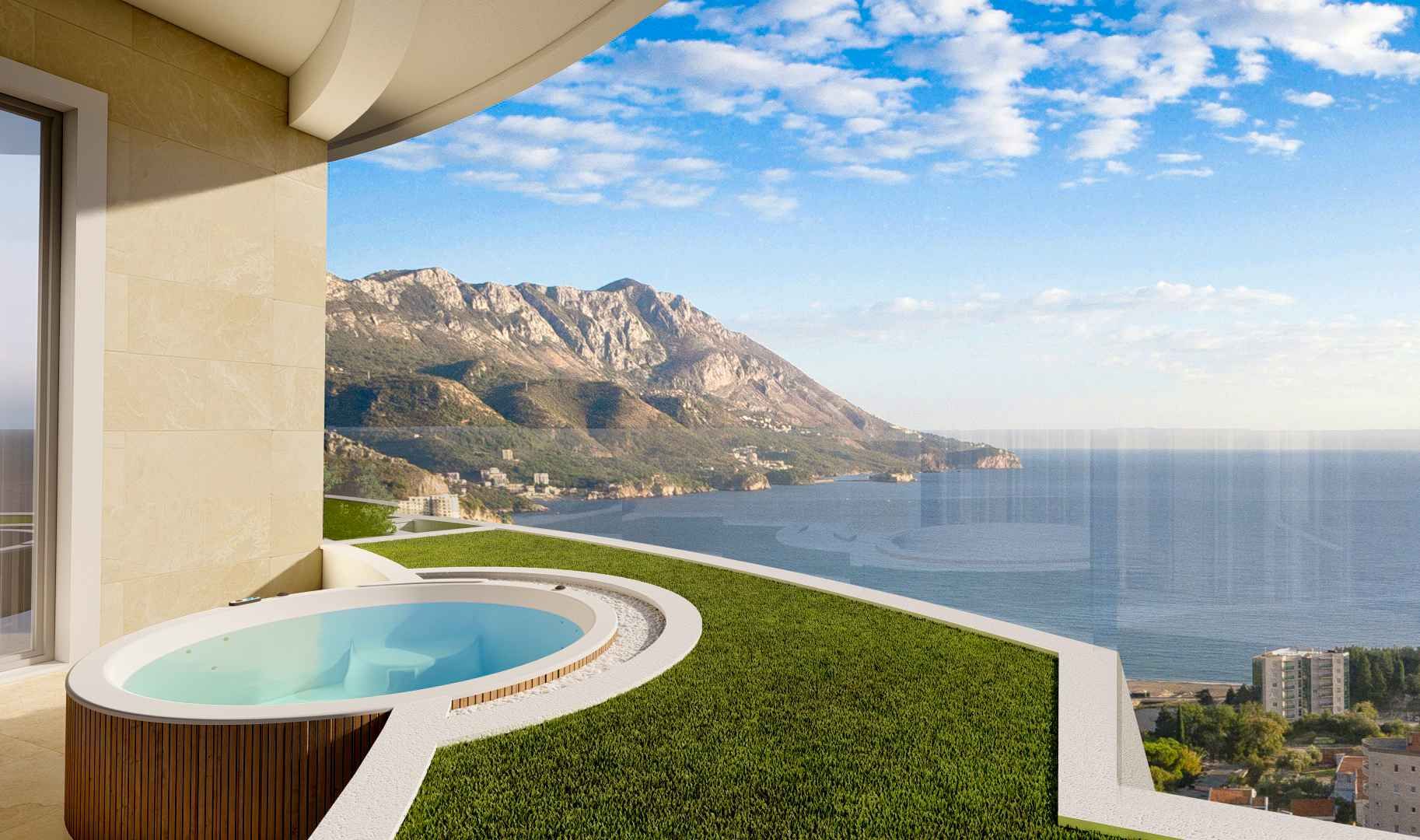 amforaproperty.com/Trosoban stan 100m2+15m2 GRATIS zelene terase,u novom kompleksu sa bazenom, SPA i pogledom na more - BECICI