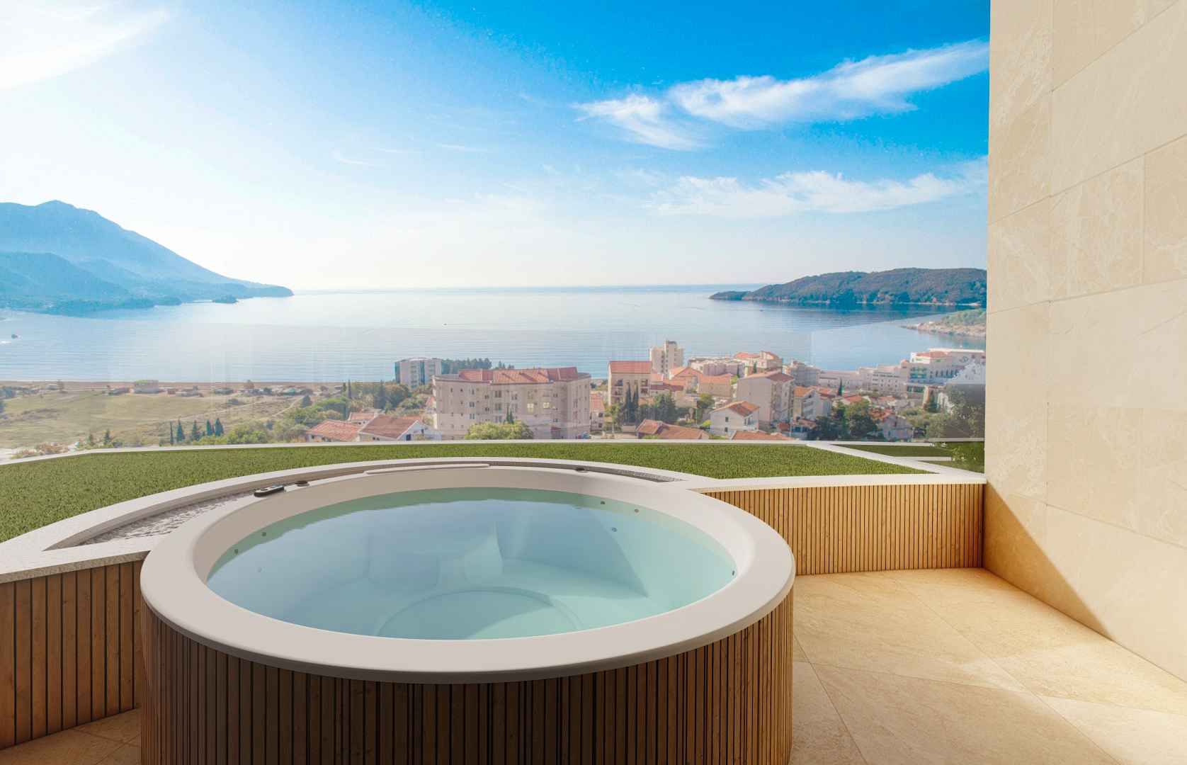 amforaproperty.com/Trosoban stan 100m2+15m2 GRATIS zelene terase,u novom kompleksu sa bazenom, SPA i pogledom na more - BECICI
