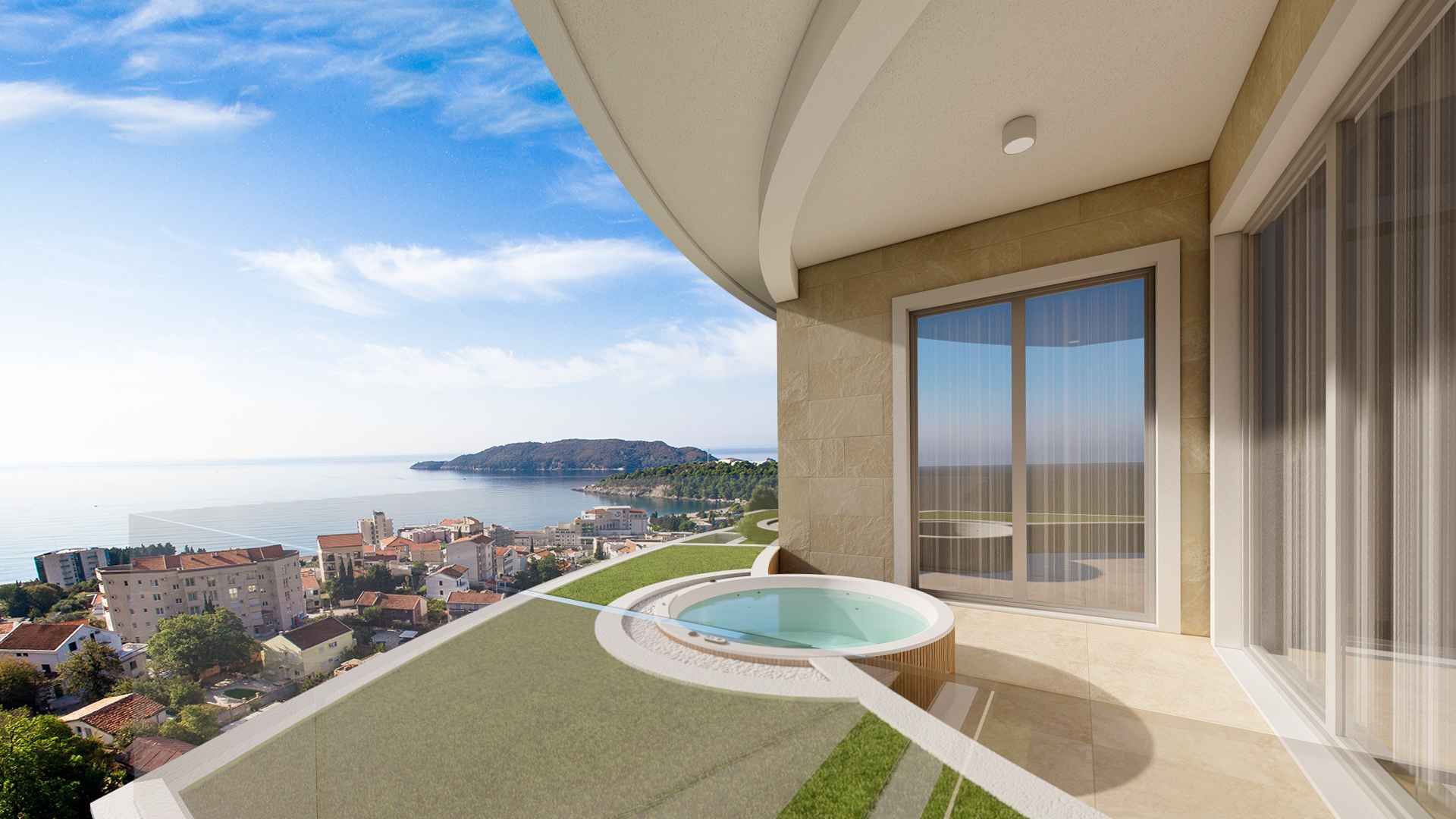 amforaproperty.com/Trosoban stan 100m2+15m2 GRATIS zelene terase,u novom kompleksu sa bazenom, SPA i pogledom na more - BECICI