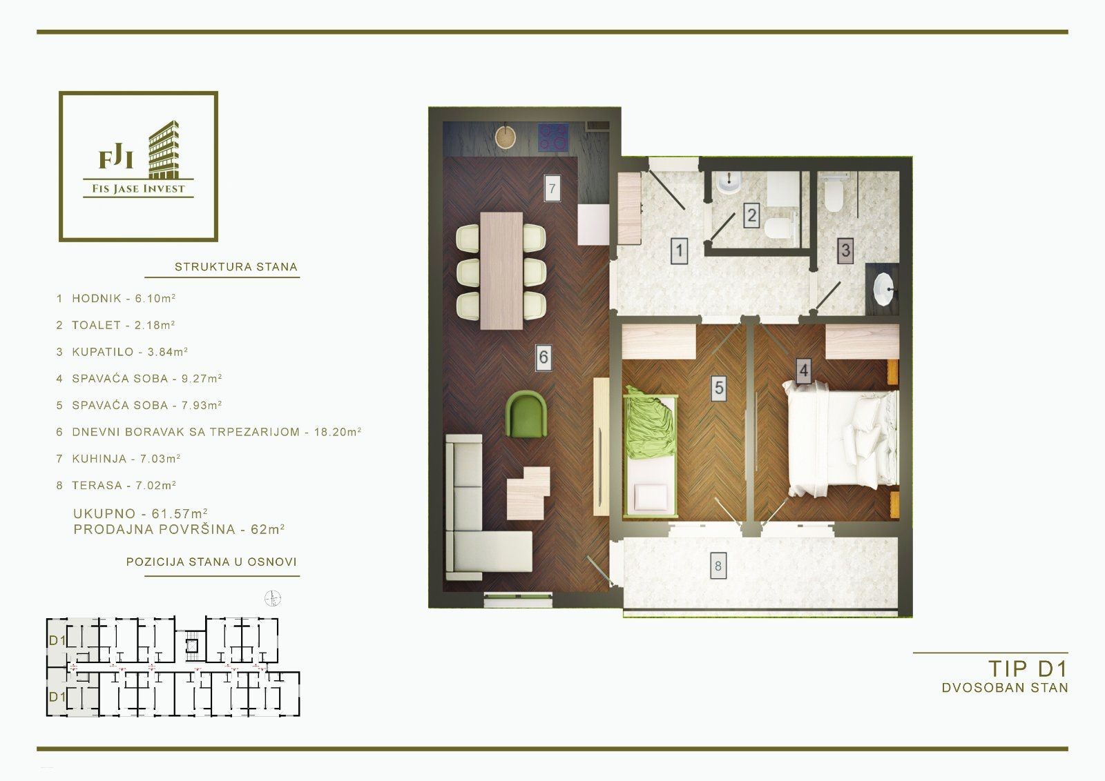 amforaproperty.com/Moderan dvosoban stan 62 m² u novogradnji – Podgorica, Zagorič