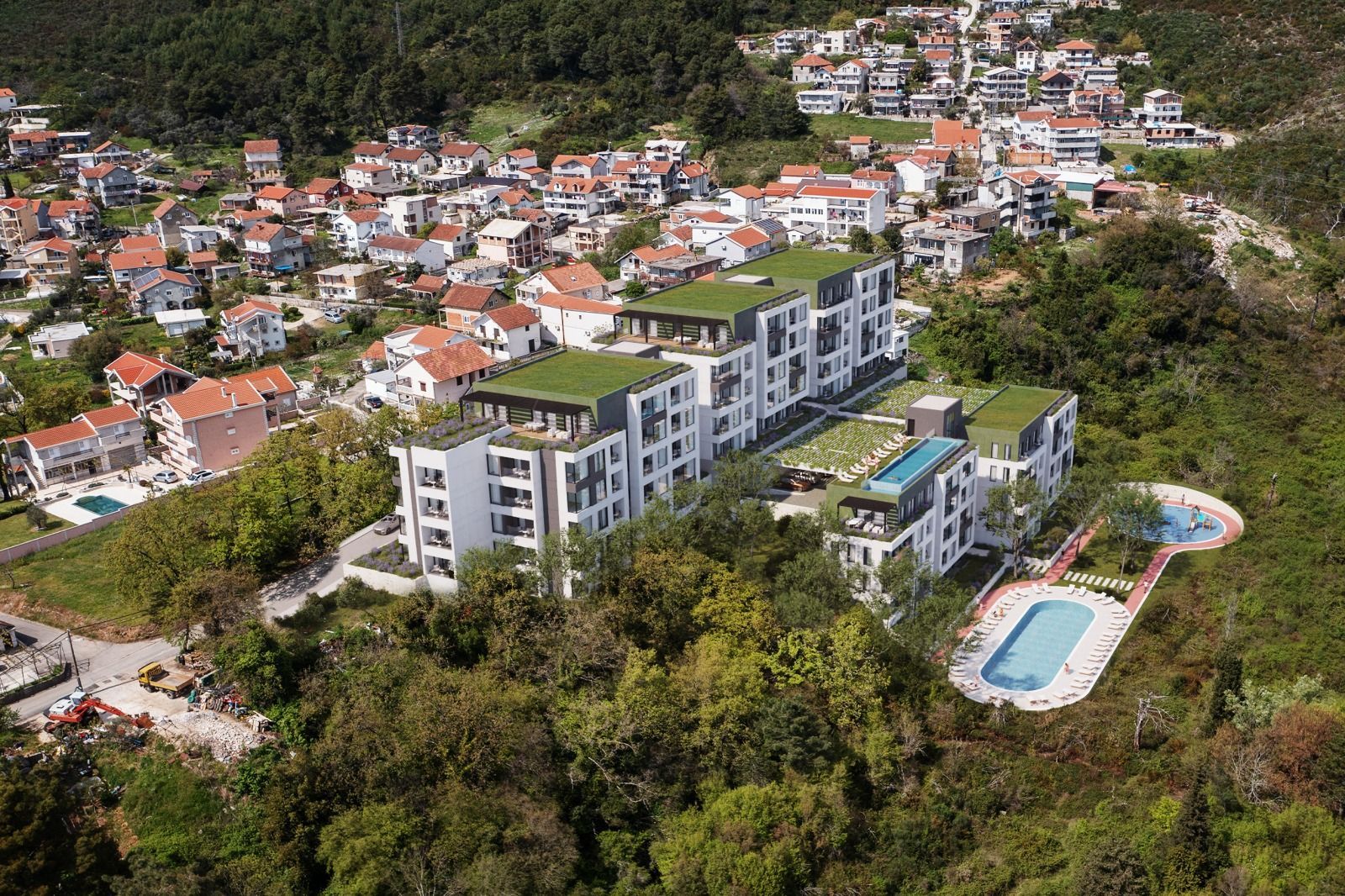 Jednosoban stan (41,92m² + 23m2 terase) u novom kompleksu sa bazenom – Tivat, Mrčevac - Amfora Real Estate