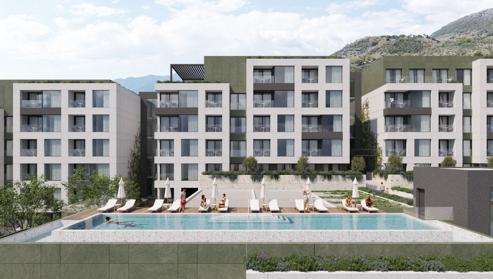 Dvosoban stan (72.62 m²) u novom kompleksu sa bazenom – Tivat, Mrčevac - Amfora Real Estate