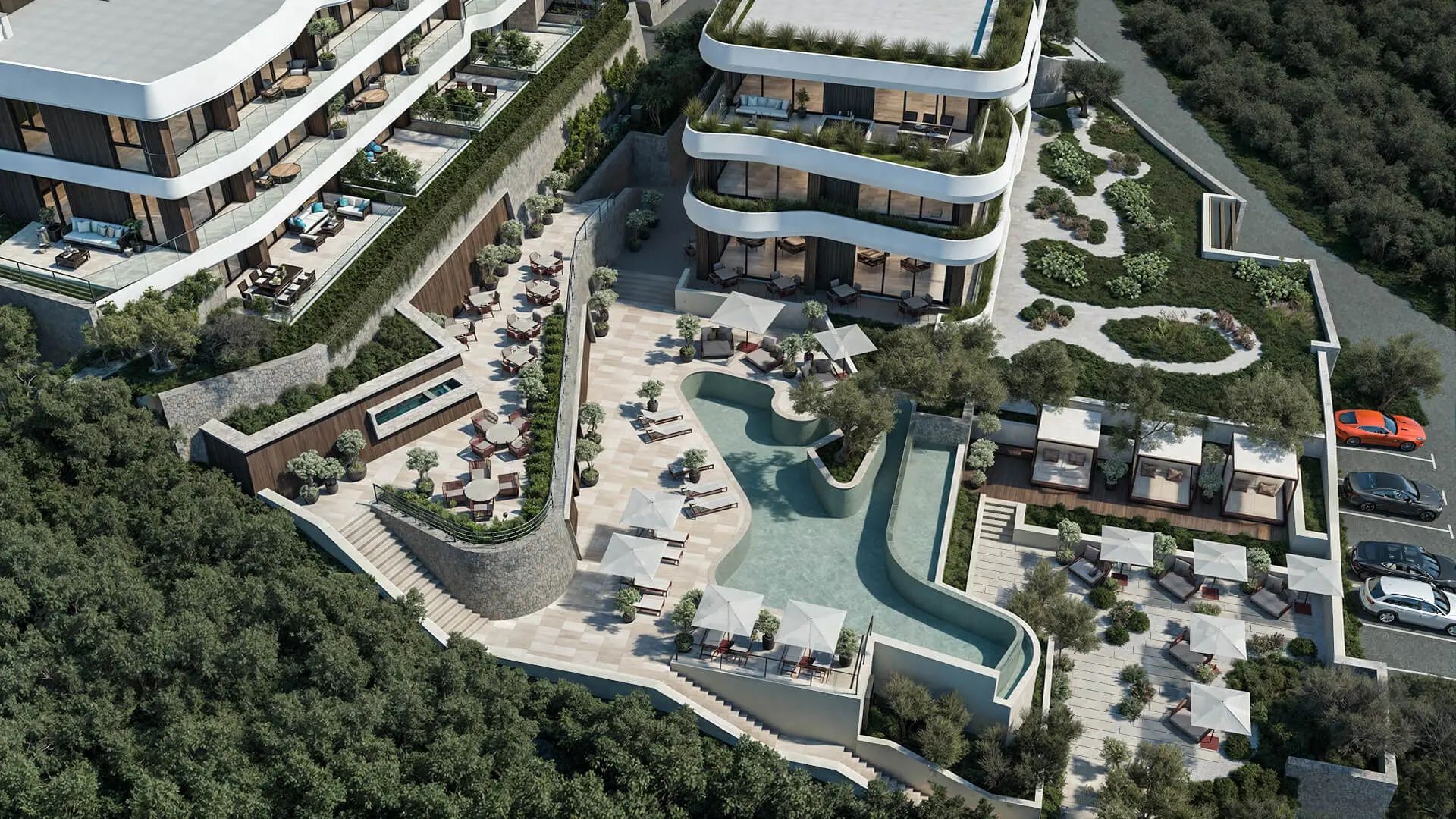amforaproperty.com/Jednosoban stan 63.29m2 + 19.52m2 dvorista u luksuznom stambenom kompleksu sa panoramskim pogledom na more, spa centrom i vrhunskim sadržajima u Reževićima, Budva
