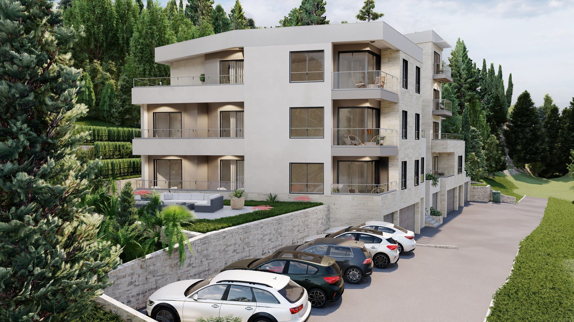 amforaproperty.com/Jednosoban stan (43.32m2 + 46.70m2 zelene povrsine) u savremenom kompleksu sa pogledom na more u Tivtu – završetak izgradnje april 2026