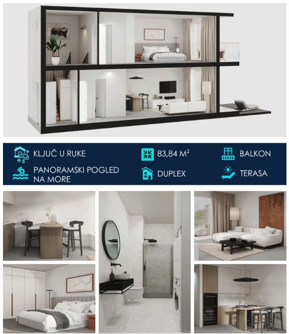 Dupleks apartman 83,84m2 u novom kompleksu sa panoramskim pogledom na more – Tivat - Amfora Real Estate