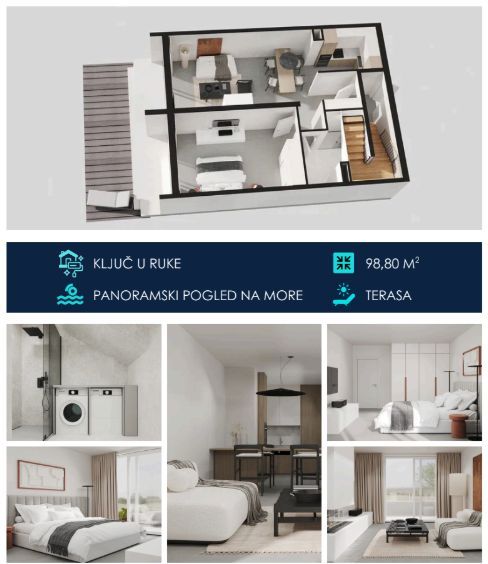 Jednosoban apartman 98.8m2 u novom kompleksu sa panoramskim pogledom na more – Tivat - Amfora Real Estate