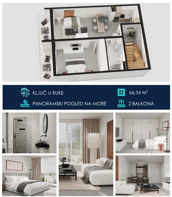 Jednosoban apartman 66.54m2 u novom kompleksu sa panoramskim pogledom na more – Tivat - Amfora Real Estate