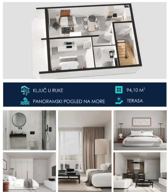 Jednosoban apartman 94.1m2 u novom kompleksu sa panoramskim pogledom na more – Tivat - Amfora Real Estate