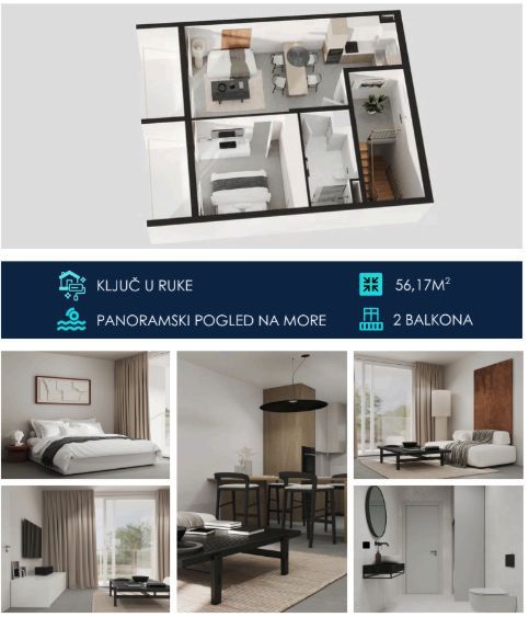 Jednosoban apartman 56,17m2 u novom kompleksu sa panoramskim pogledom na more – Tivat - Amfora Real Estate
