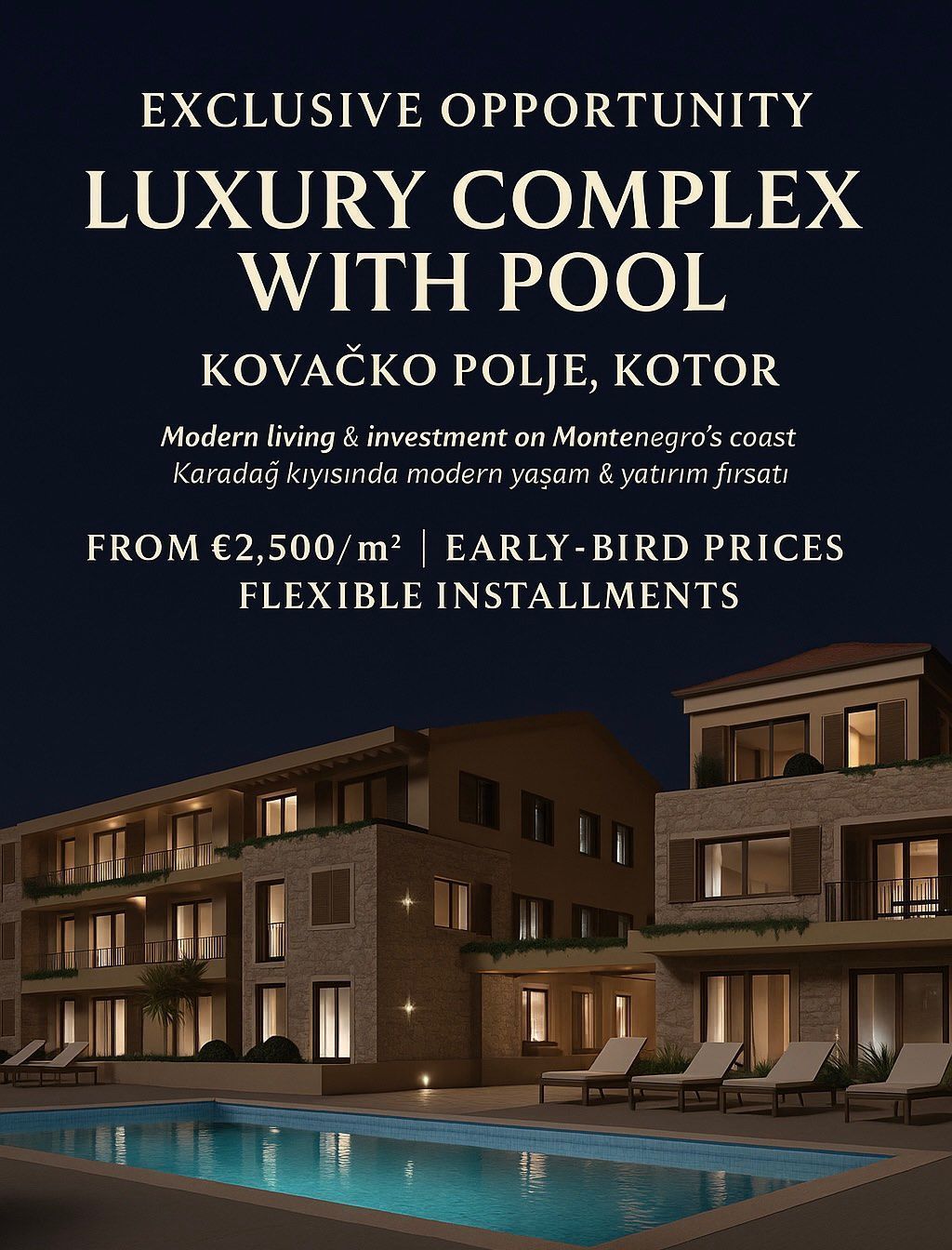 Jednosoban stan 38,84 m² u luksuznom kompleksu Palazzo Jaz sa bazenom – Kovačko Polje, Kotor (mogućnost odloženog plaćanja i kupovina putem hipotekarnog kredita) - Amfora Real Estate