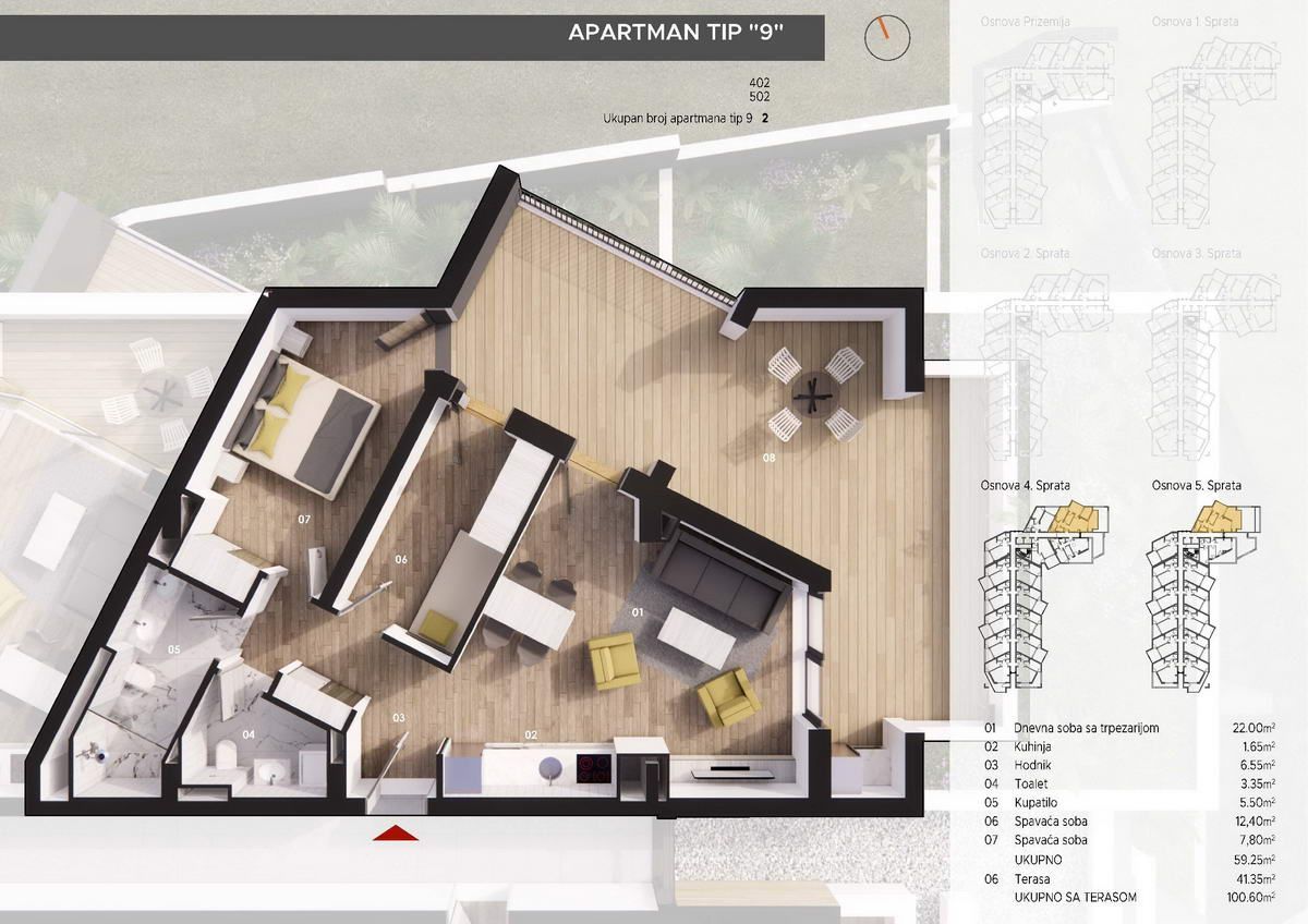Jednosoban stan 55m2 u novom stambenom kompleksu u Becicima. - Amfora Real Estate