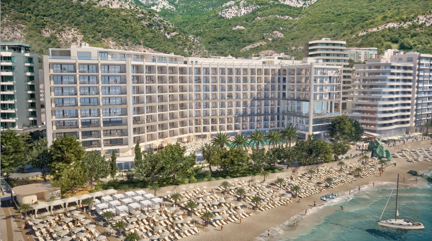 Prodaja jednosobnog stana 59 m² sa pogledom na more u ekskluzivnom stambenom kompleksu u Rafailovićima – prvi red do mora sa privatnom plažom i luksuznim sadržajima - Amfora Real Estate