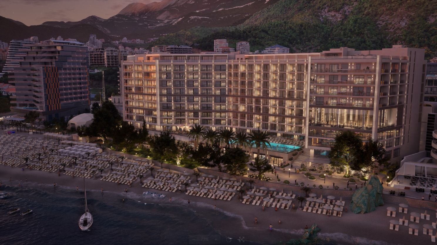 Prodaja jednosobnog stana 59 m² sa pogledom na more u ekskluzivnom stambenom kompleksu u Rafailovićima – prvi red do mora sa privatnom plažom i luksuznim sadržajima - Amfora Real Estate