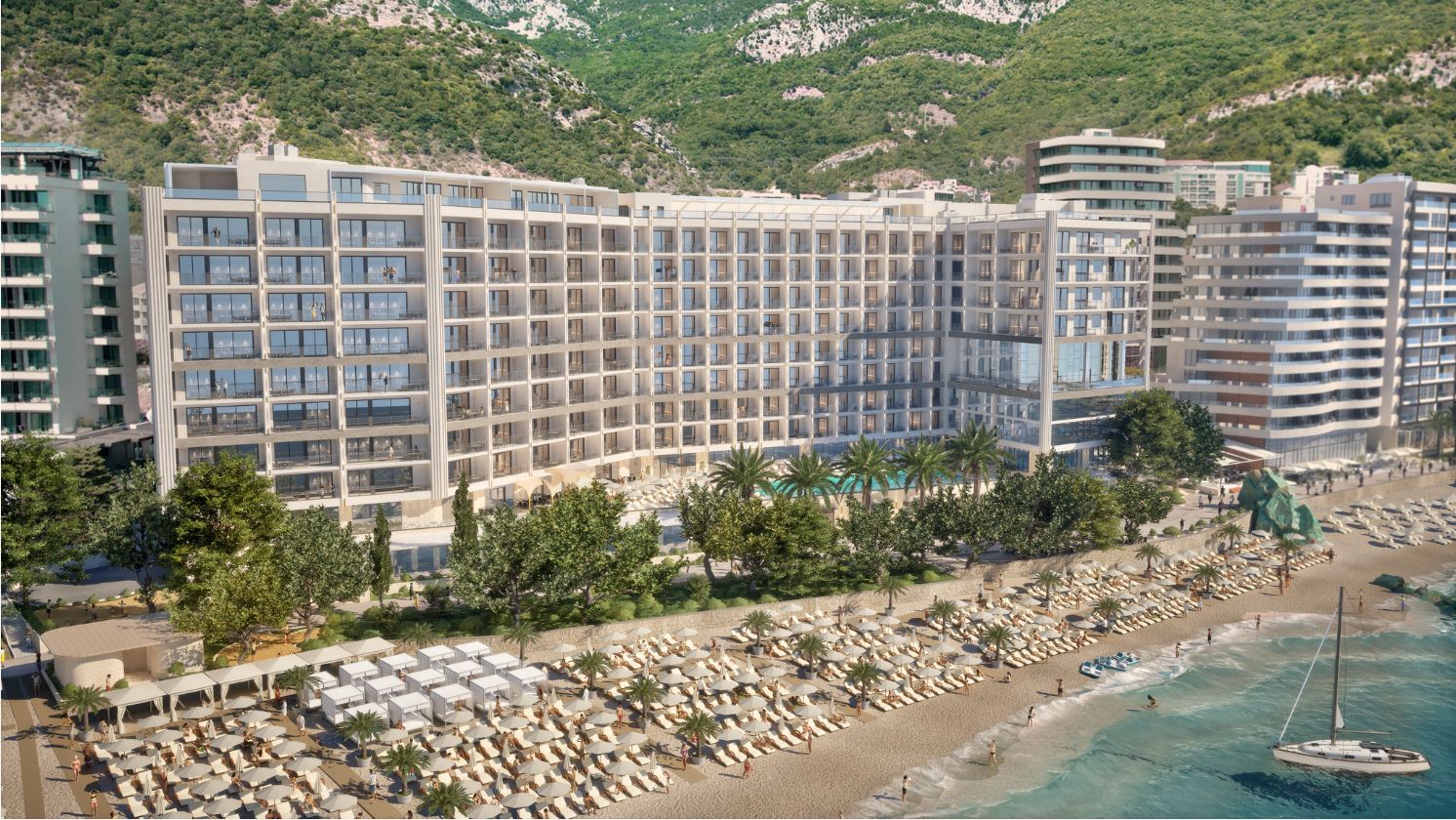 Prodaja jednosobnog stana 59 m² sa pogledom na more u ekskluzivnom stambenom kompleksu u Rafailovićima – prvi red do mora sa privatnom plažom i luksuznim sadržajima - Amfora Real Estate