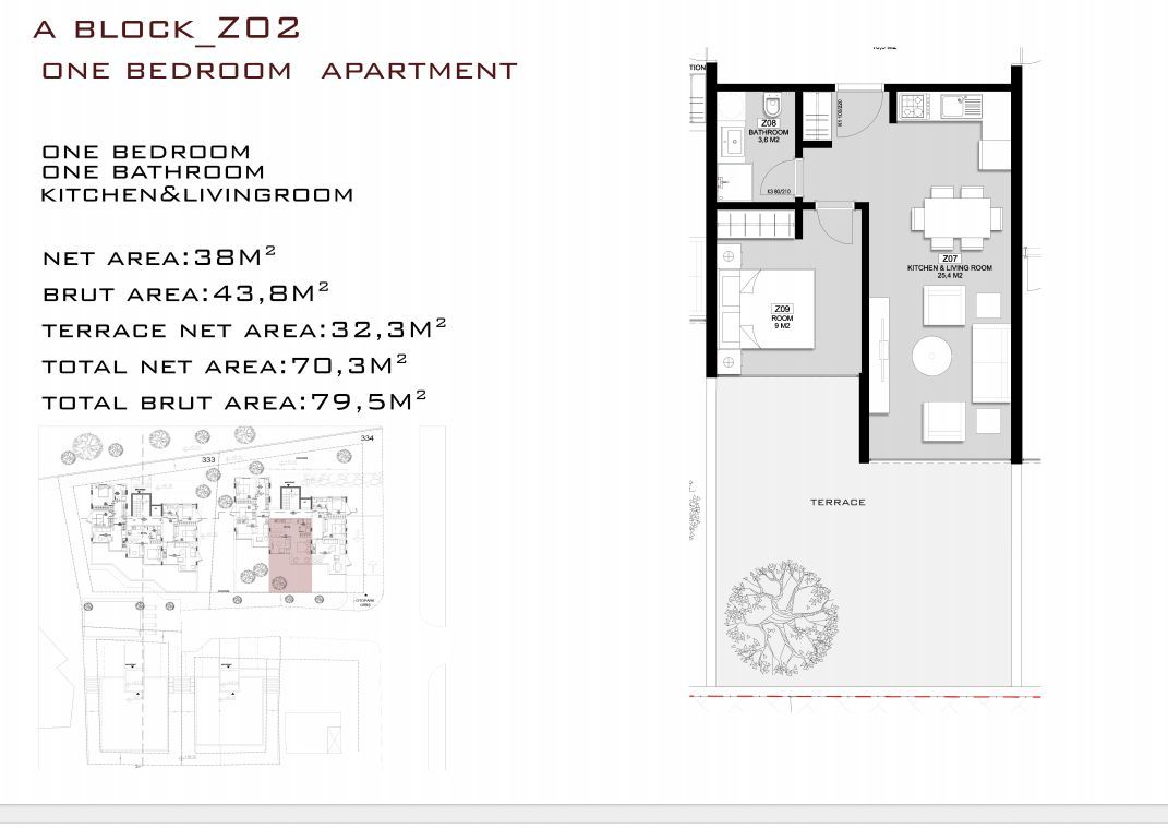 Prodaja jednosobnog stana 69,79 m² (37,49 m² stambenog prostora + terasa 32,30 m²)  u novom kompleksu sa bazenom i parkingom – Kava, Tivat - Amfora Real Estate