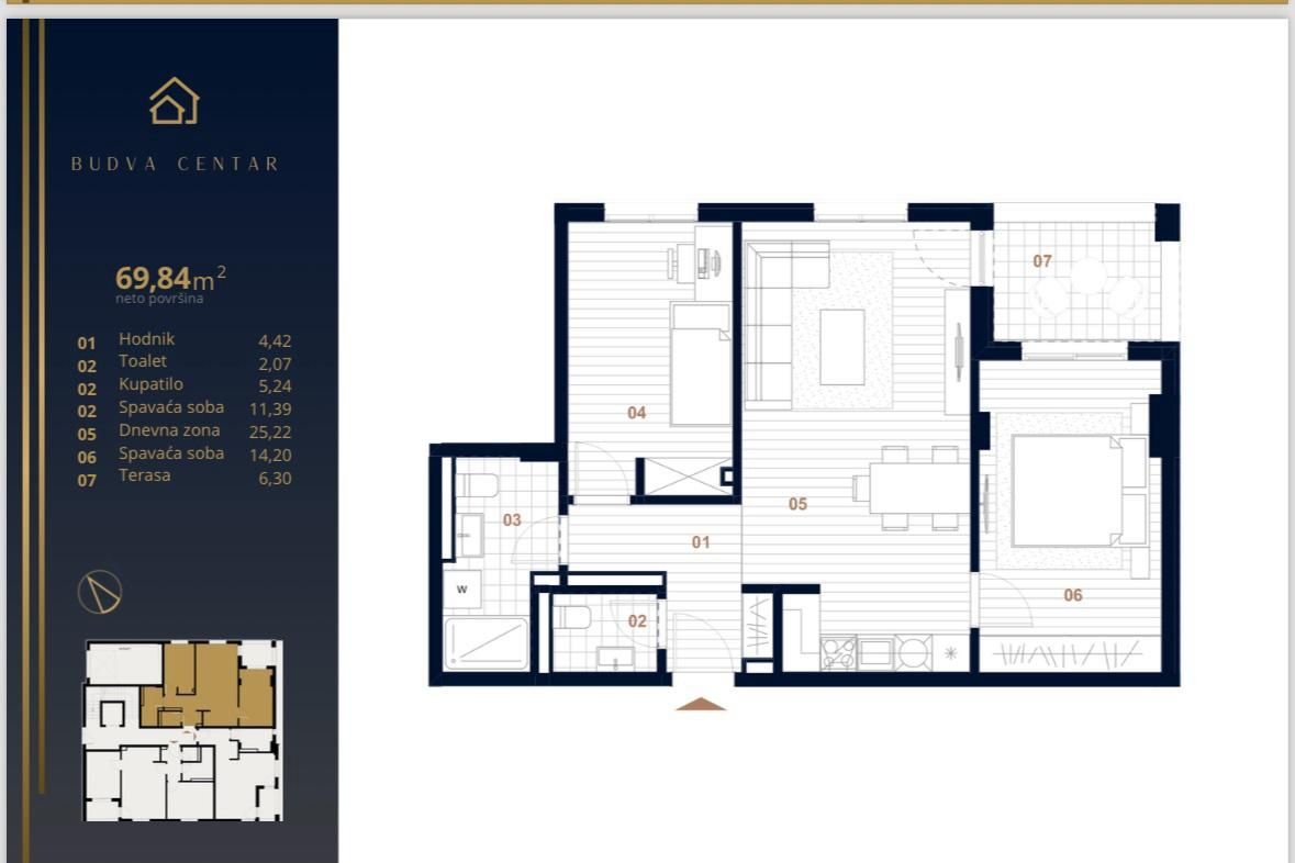 Prodaja Stanova u Izgradnji u Centru Budve-Dvosoban 69.84m2 - Amfora Real Estate