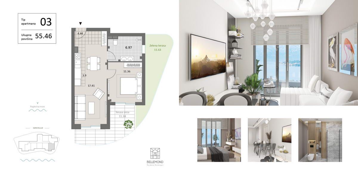 Jednosoban stan 69m2 sa pogledom na more,u novom ekskluzivnom kompleksu,na prvoj liniji mora, Becici. - Amfora Real Estate