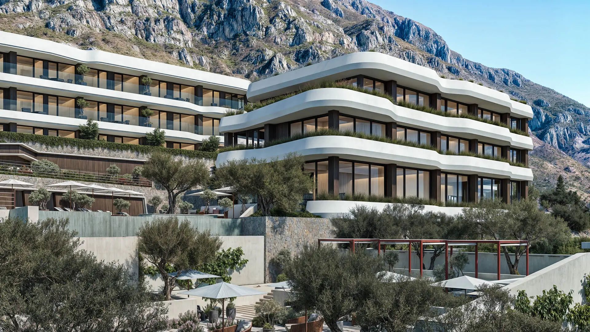 Jednosoban opremljen stan 63.86m2 u luksuznom stambenom kompleksu sa panoramskim pogledom na more, spa centrom i vrhunskim sadržajima u Reževićima, Budva - Amfora Real Estate