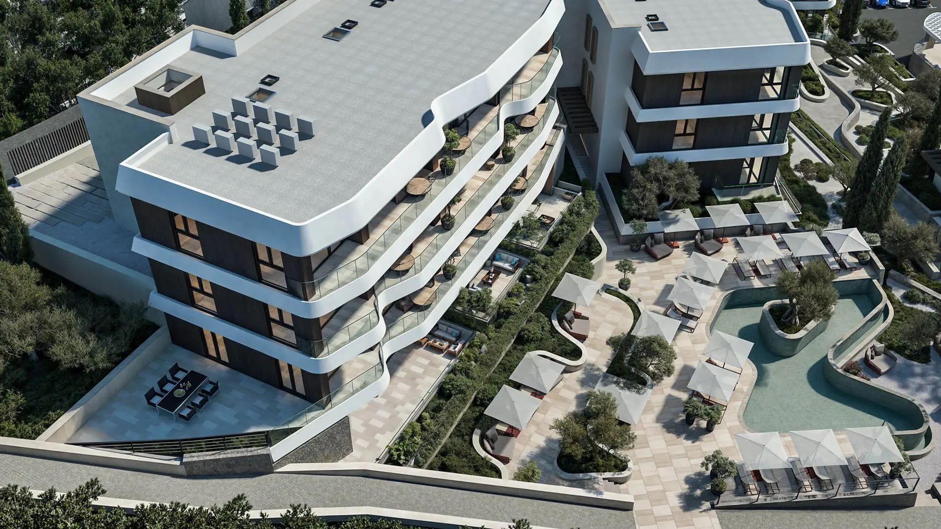 Jednosoban opremljen stan 63.86m2 u luksuznom stambenom kompleksu sa panoramskim pogledom na more, spa centrom i vrhunskim sadržajima u Reževićima, Budva - Amfora Real Estate