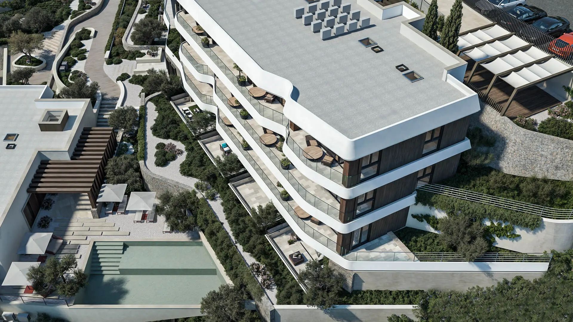 Jednosoban opremljen stan 64.92m2 u luksuznom stambenom kompleksu sa panoramskim pogledom na more, spa centrom i vrhunskim sadržajima u Reževićima, Budva - Amfora Real Estate