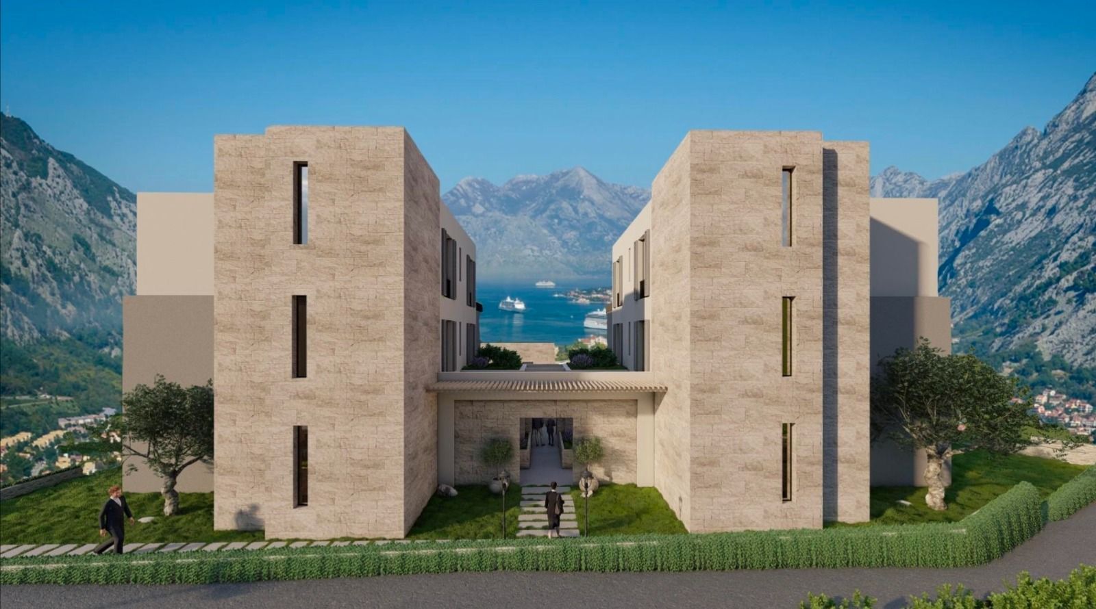 Jednosoban stan 60.76m2 sa pogledom na more u modernom stambenom kompleksu sa bazenom – Škaljari, Kotor - Amfora Real Estate