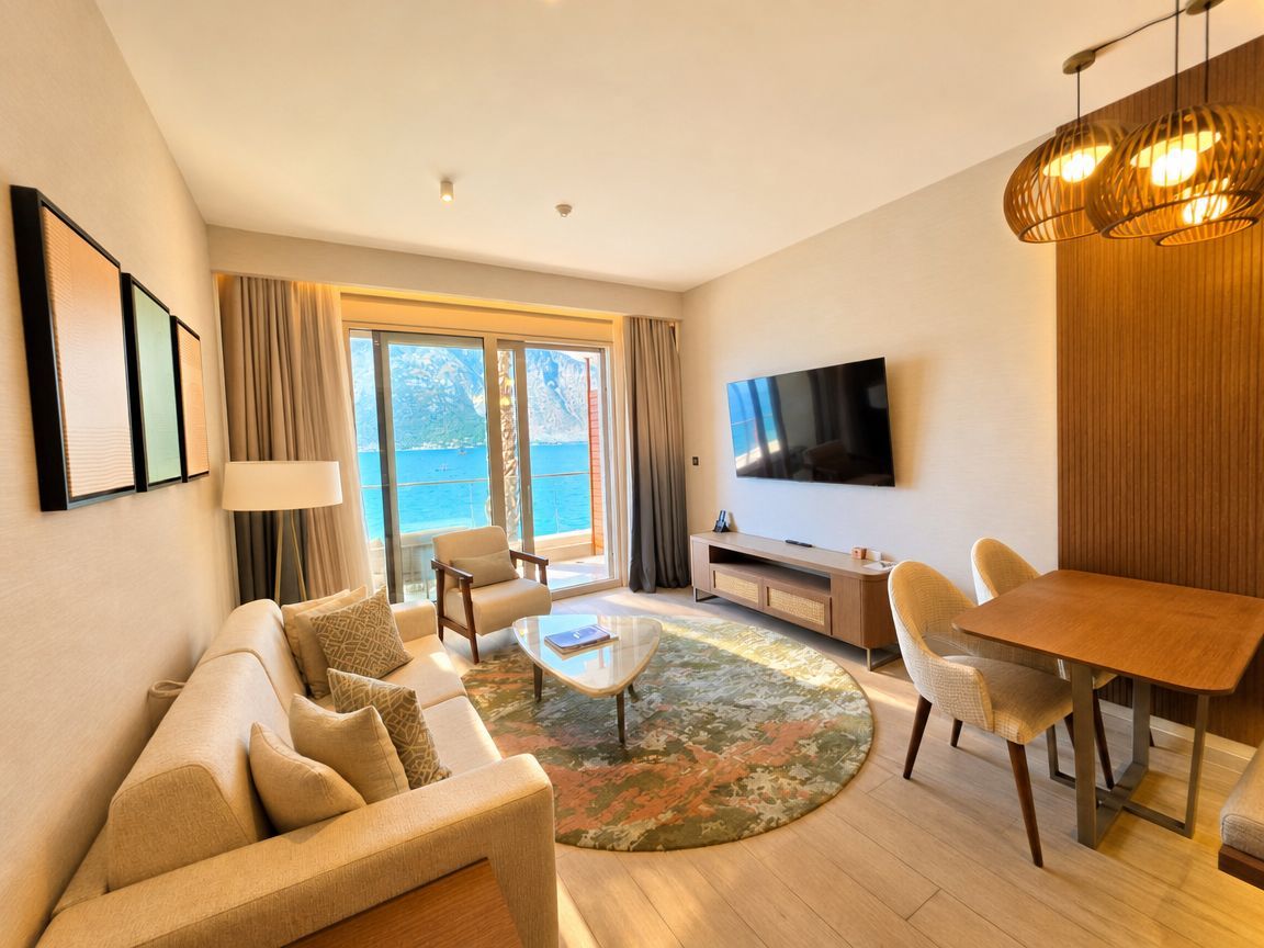 Ekskluzivna prodaja luksuzne vile 103 m² u prestižnom kompleksu na obali mora – krovna terasa sa đakuzijem, panoramski pogled i vrhunski sadržaji, Stoliv – Boka Kotorska - Amfora Real Estate
